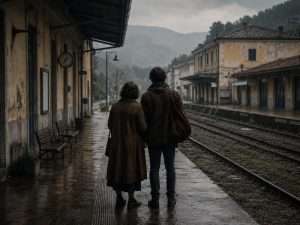 Scopri di più sull'articolo Aspettando il treno con sua madre in una stazione ferroviaria vuota